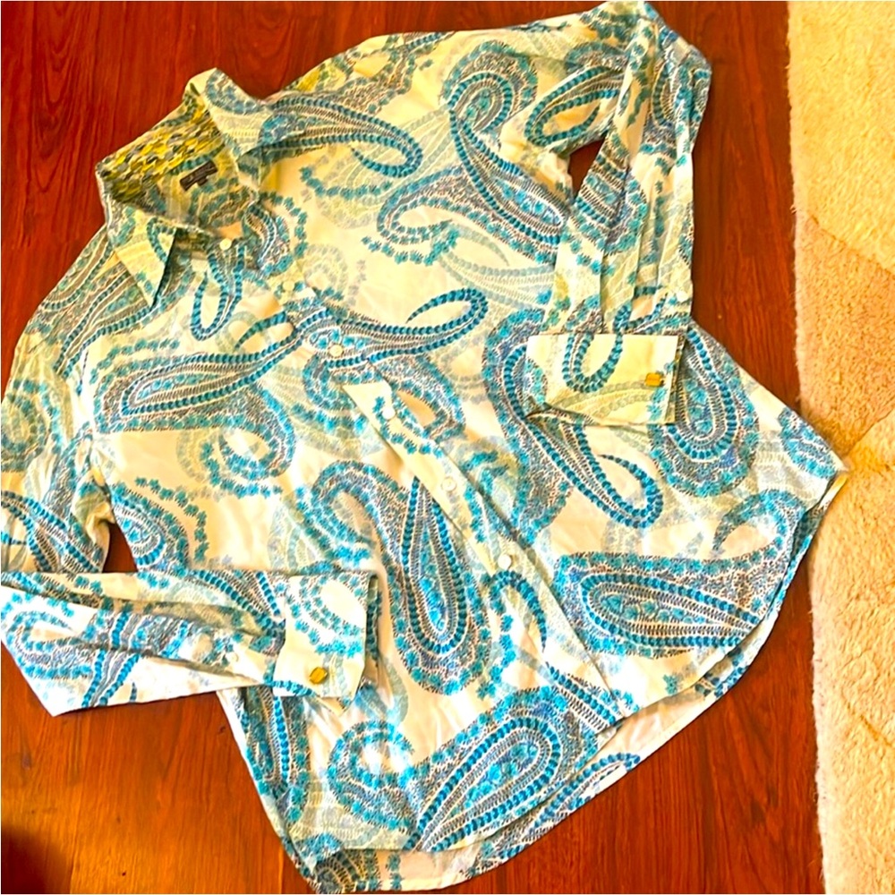 BNWOT Ted Baker aqua flowered/lei button down size small
